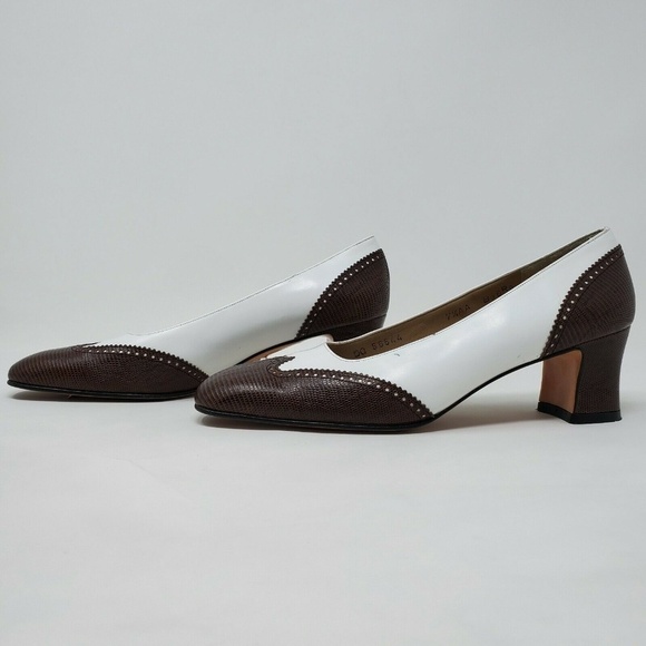 Salvatore Ferragamo Brown and White Heels - Picture 2 of 8